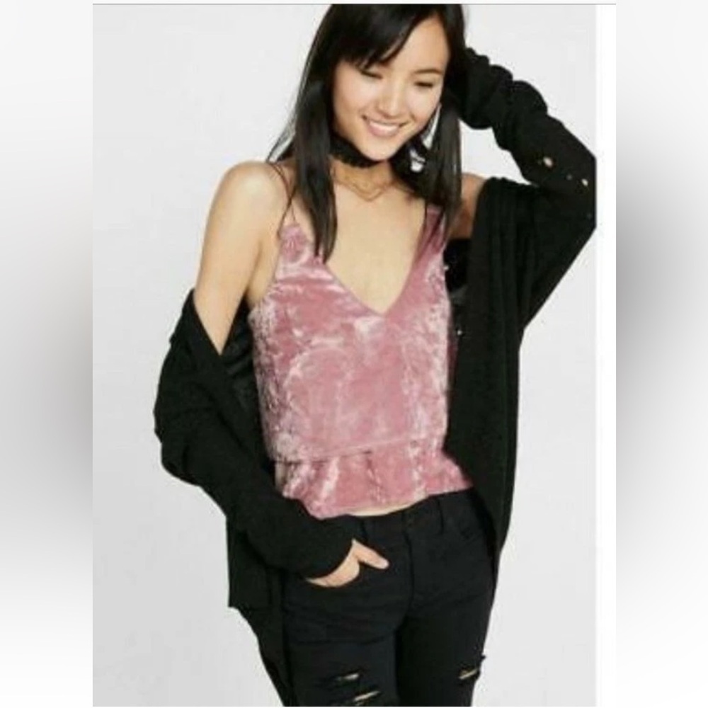 Express crushed pink velvet cropped peplum ruffle/tiered cami Top Size S Y2K